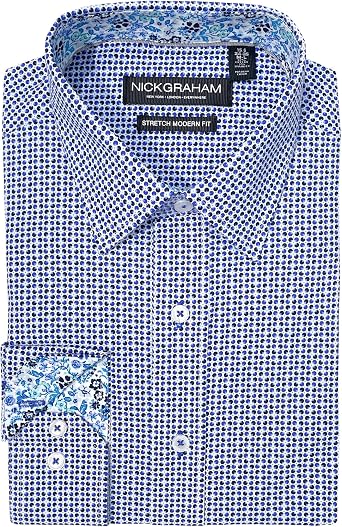 Nick Graham Long Sleeve Olives Circle Dress Shirt for Men, Wrinkle Free Mens Dress Shirt with Performance Fabric