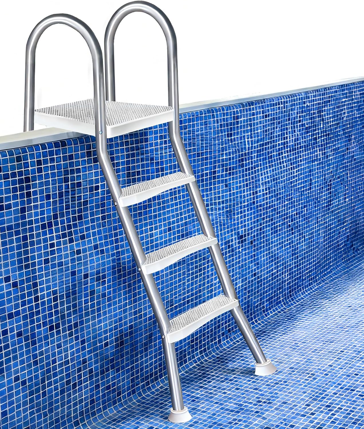 Escalera para piscina elevada de acero inoxidable 4 peldaños 43 in miniatura 1