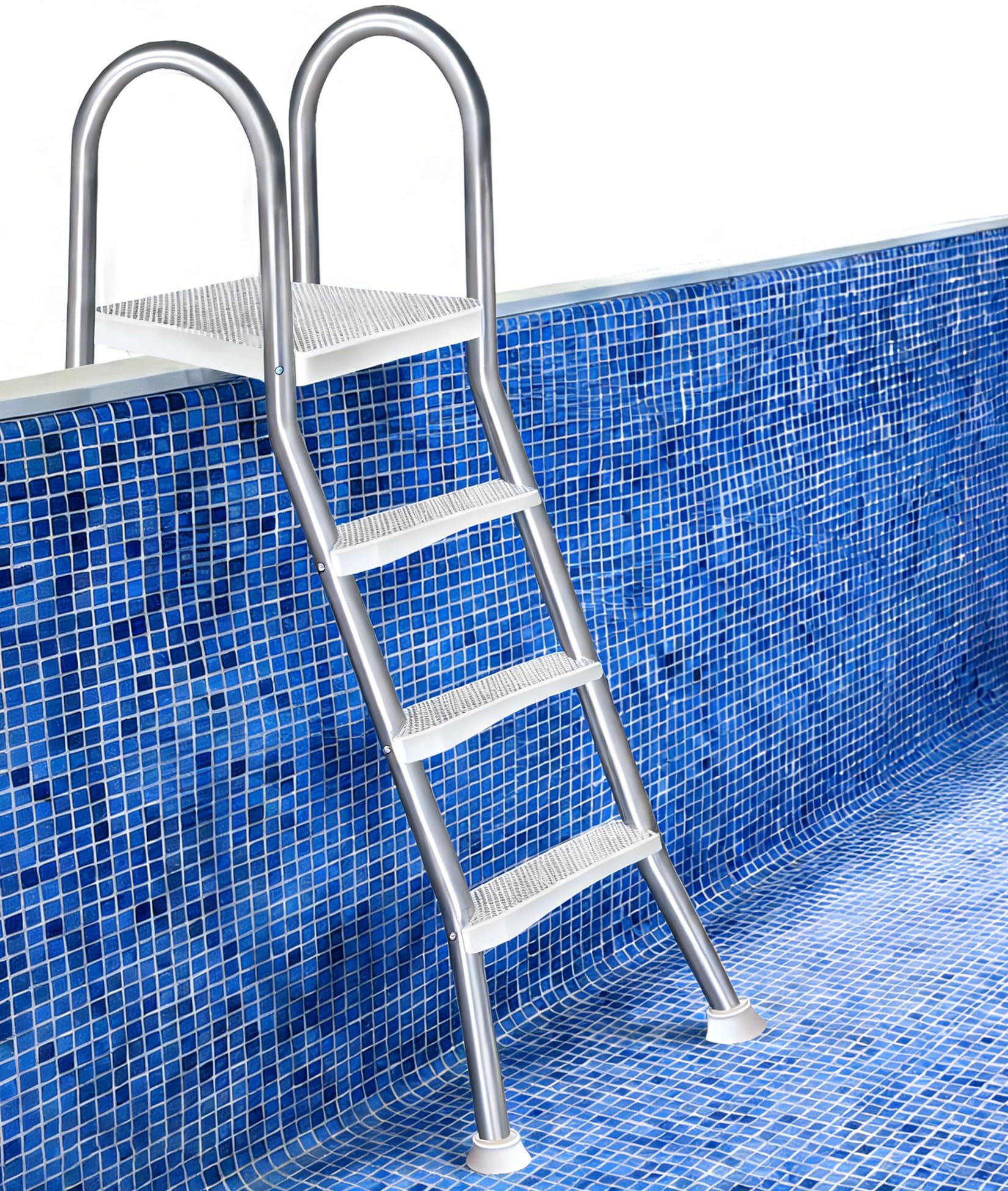 Escalera de Piscina con Peldaños Anchos, Escalera de Acero Inoxidable de 4 Peldaños con Estructura para Piscinas Elevadas, Diseño Resistente Antideslizante, Capacidad 250 kg