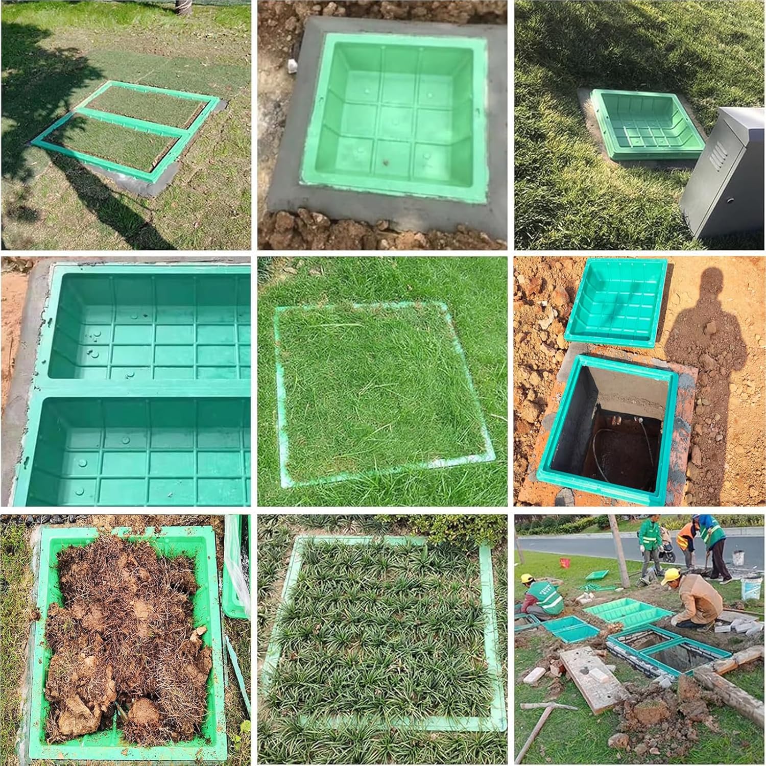 19.7"x19.7"Septic Tank Lid Covers Decorative Recessed Square Septic Tank Lid with Base Green Outdoor Parks Lawn Invisible Manhole Cover (19.7"x19.7"(50x50cm))