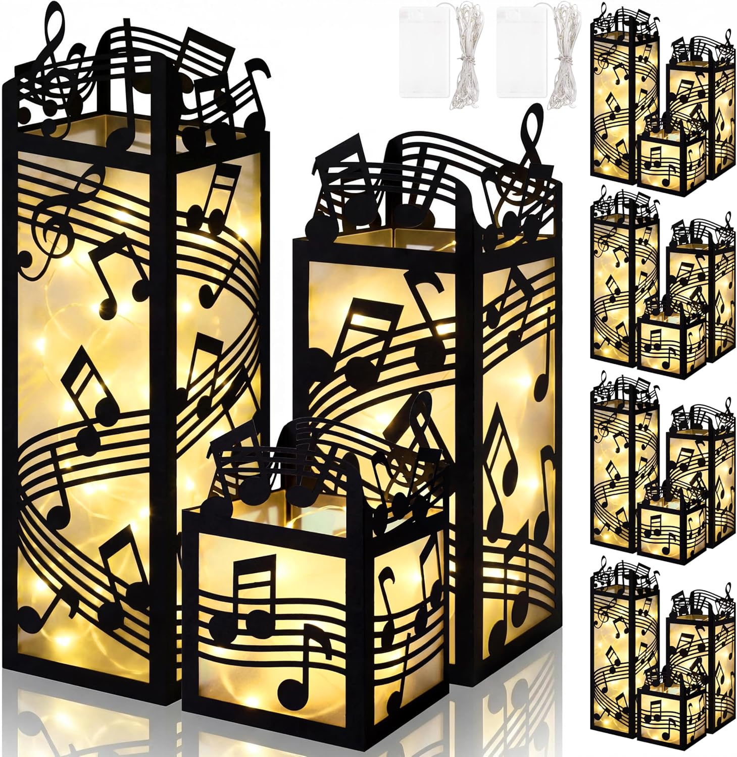15pcs Music Party Table Centerpieces Decorations – Paper Musical Notes Boxes with Lights for Western, Cowboy, Rock Birthday, Classroom, Retro Dining Room Decor