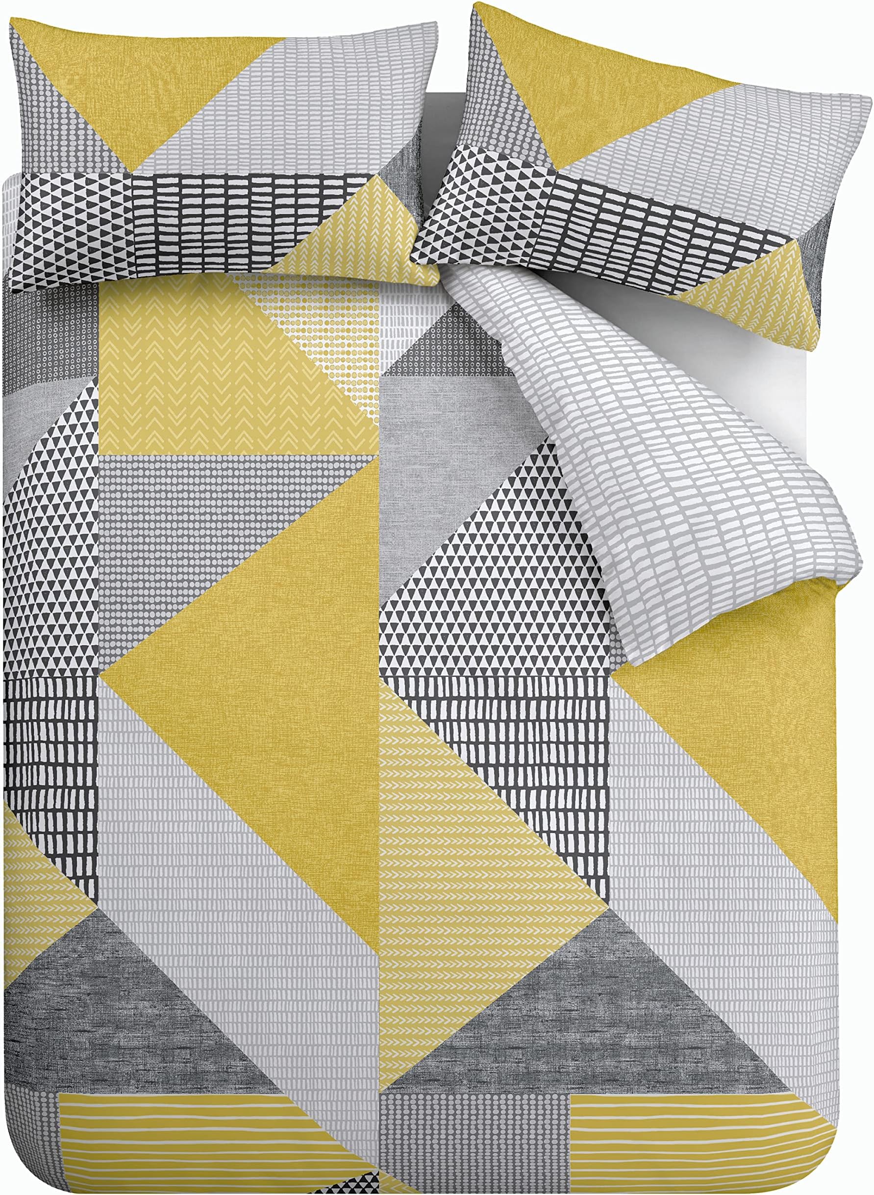 Catherine Lansfield Larsson Geo Reversible Double Duvet Cover Set with Pillowcases Ochre Yellow