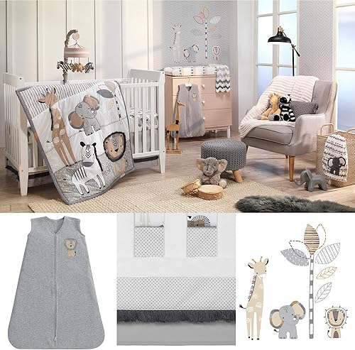 Miniatura 7 de Lambs  Ivy Jungle Safari - Juego de ropa de cama de 6 piezas para cuna de bebé grisbronceadoblanco