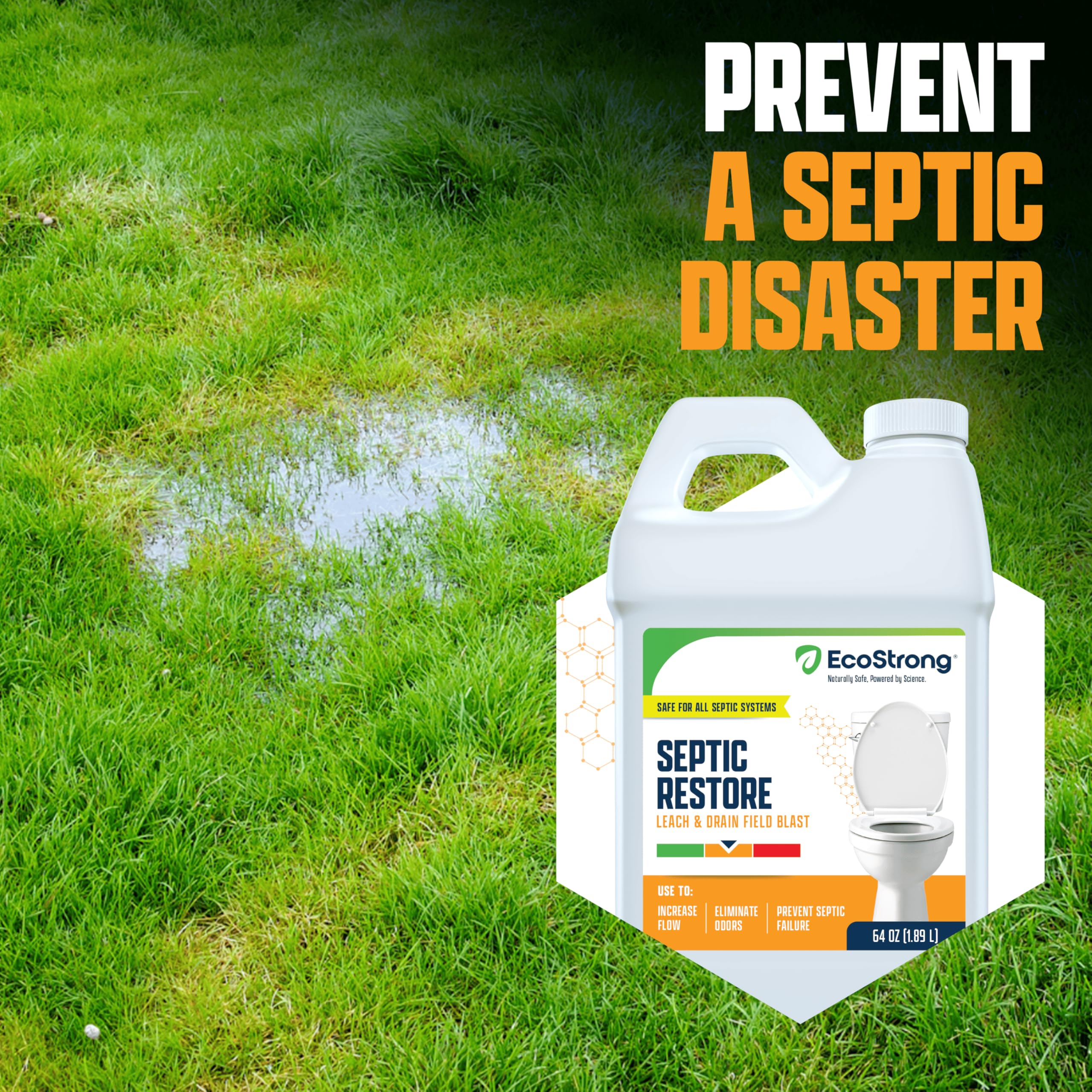 Eco Strong Trattamento del campo di drenaggio settico e liscivia | Il detergente bio-enzimatico rompe e digerisce gli intasamenti | Rimuove gli odori e il detergente principale (3,6 g)