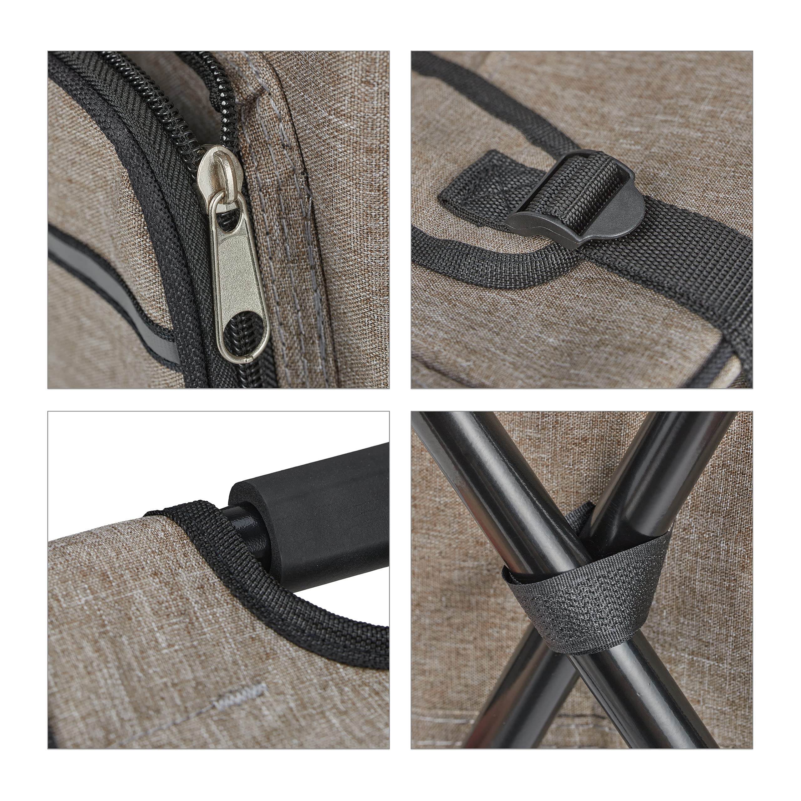 Relaxdays Sgabello Pieghevole Portatile, Zaino Portaoggetti, Sedia da Pesca, Campeggio, Poliestere, 42x35x29 cm, Beige