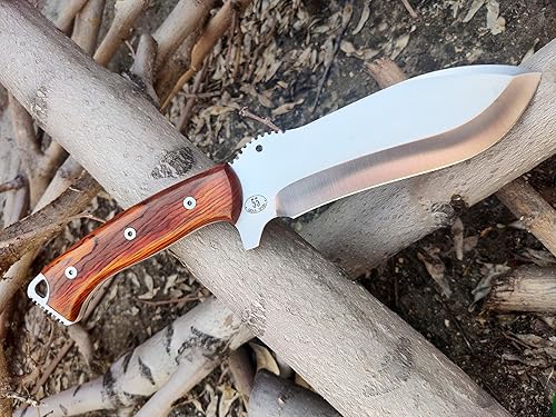 Miniatura 4 de JEO-TEC N55 Bushcraft - Cuchillo de caza de supervivencia para campamento, hoja de 6.7 pulgadas MOVA-58, mango de madera de cocobolo, funda de piel