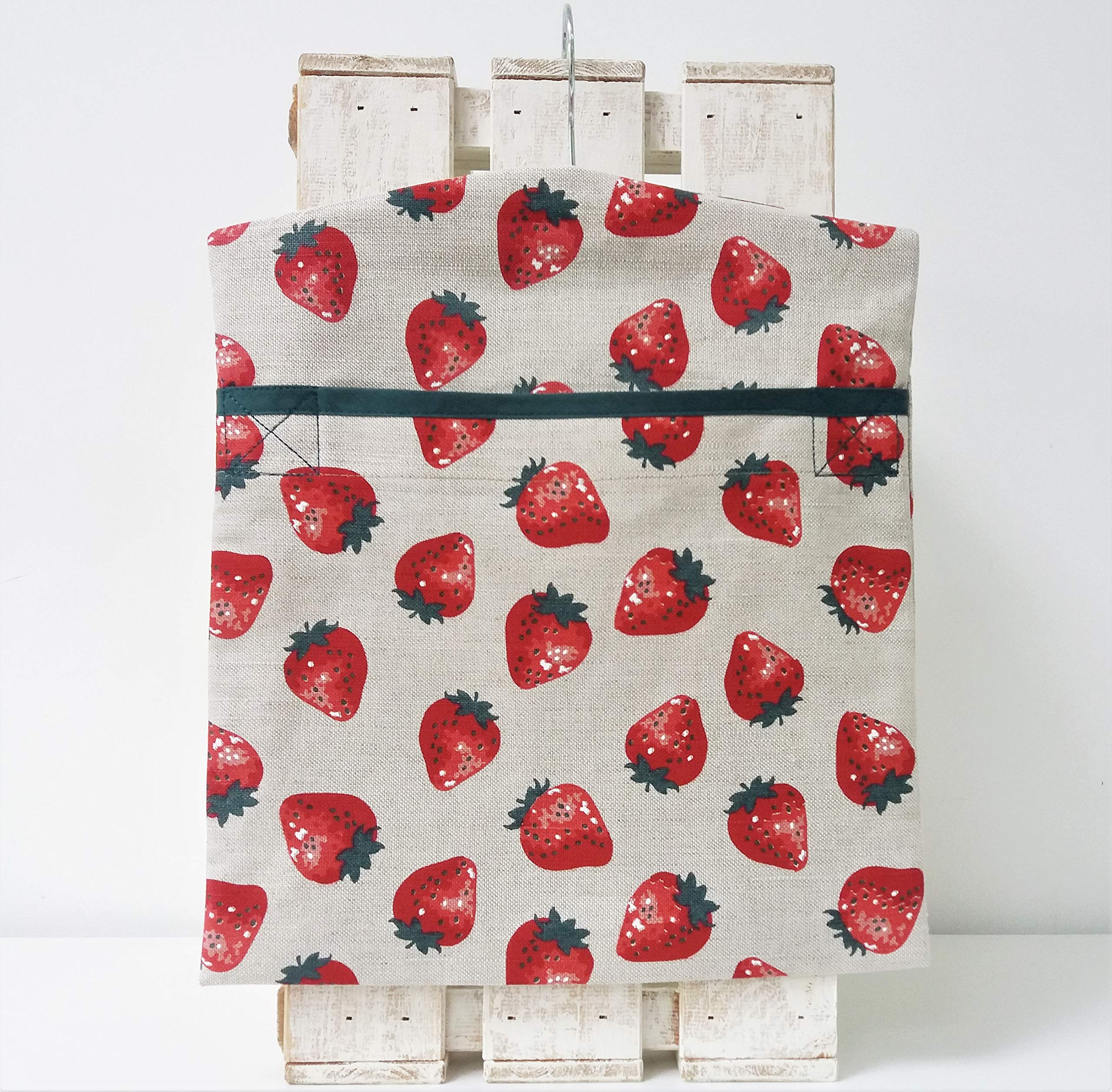 Handmade Linen Cotton Peg Bag Peg Storage Clothespin Bag Strawberries for Wimbledon