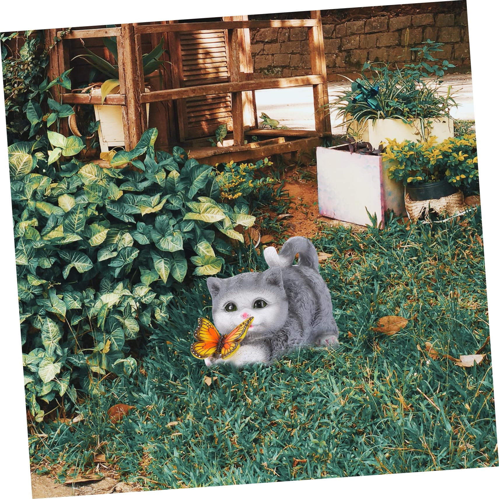 Kleine Katzenstatue aus Kunstharz, Realistische Gartendeko | Kätzchenfigur im Einzigartigen Cartoon Look, Detailreiches Tischmodell für Sammler