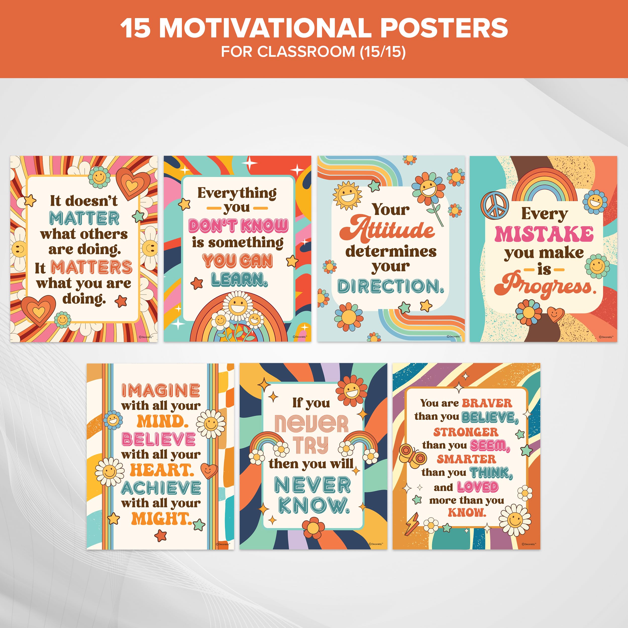 Snapklik.com : Decorably 15 Motivational Retro Groovy Classroom Decor Theme