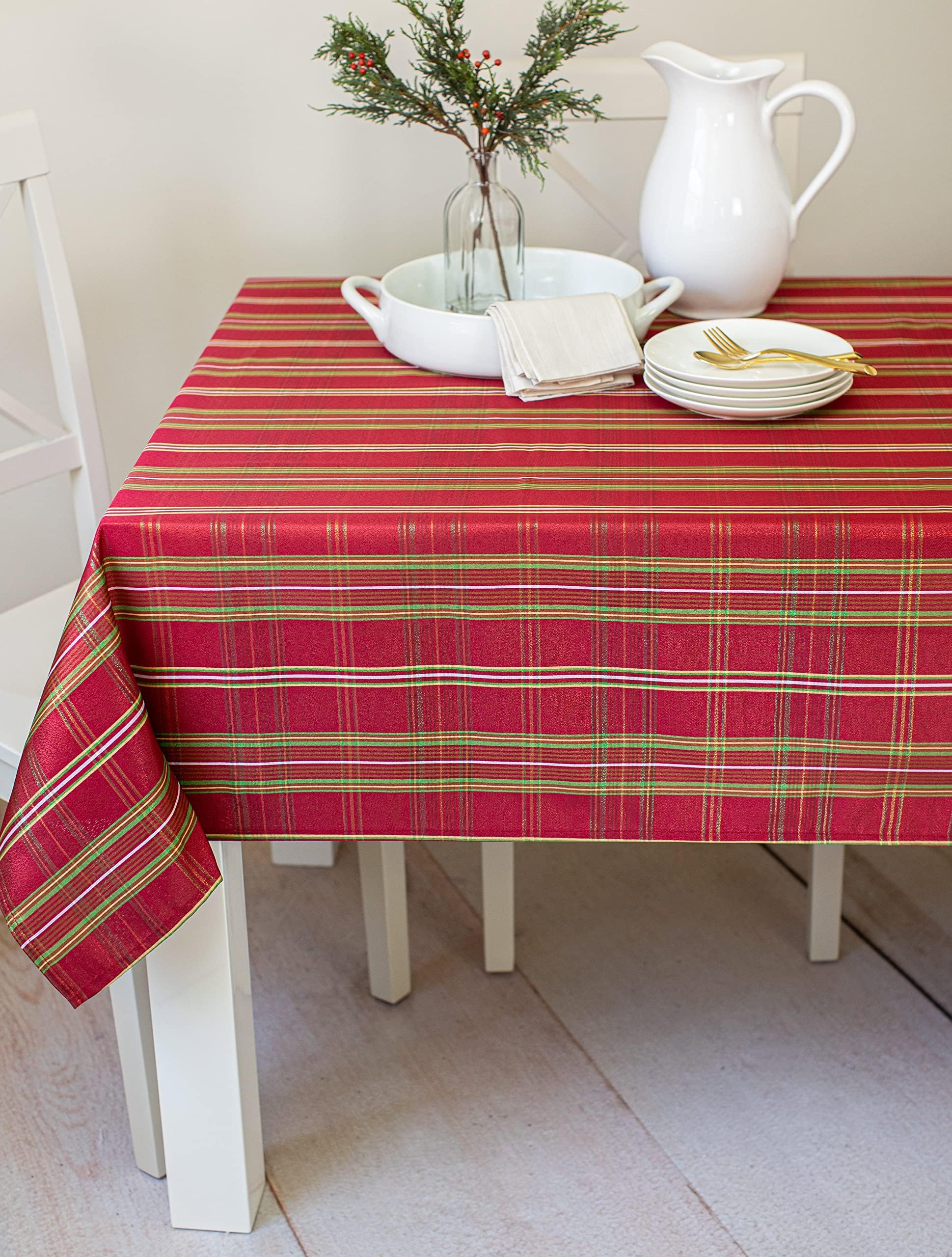 Benson MillsChristmasville Plaid Metallic Fabric Christmas Table Cloth, Winter, Holiday and Christmas Tablecloth (70" Round, Multi Plaid)