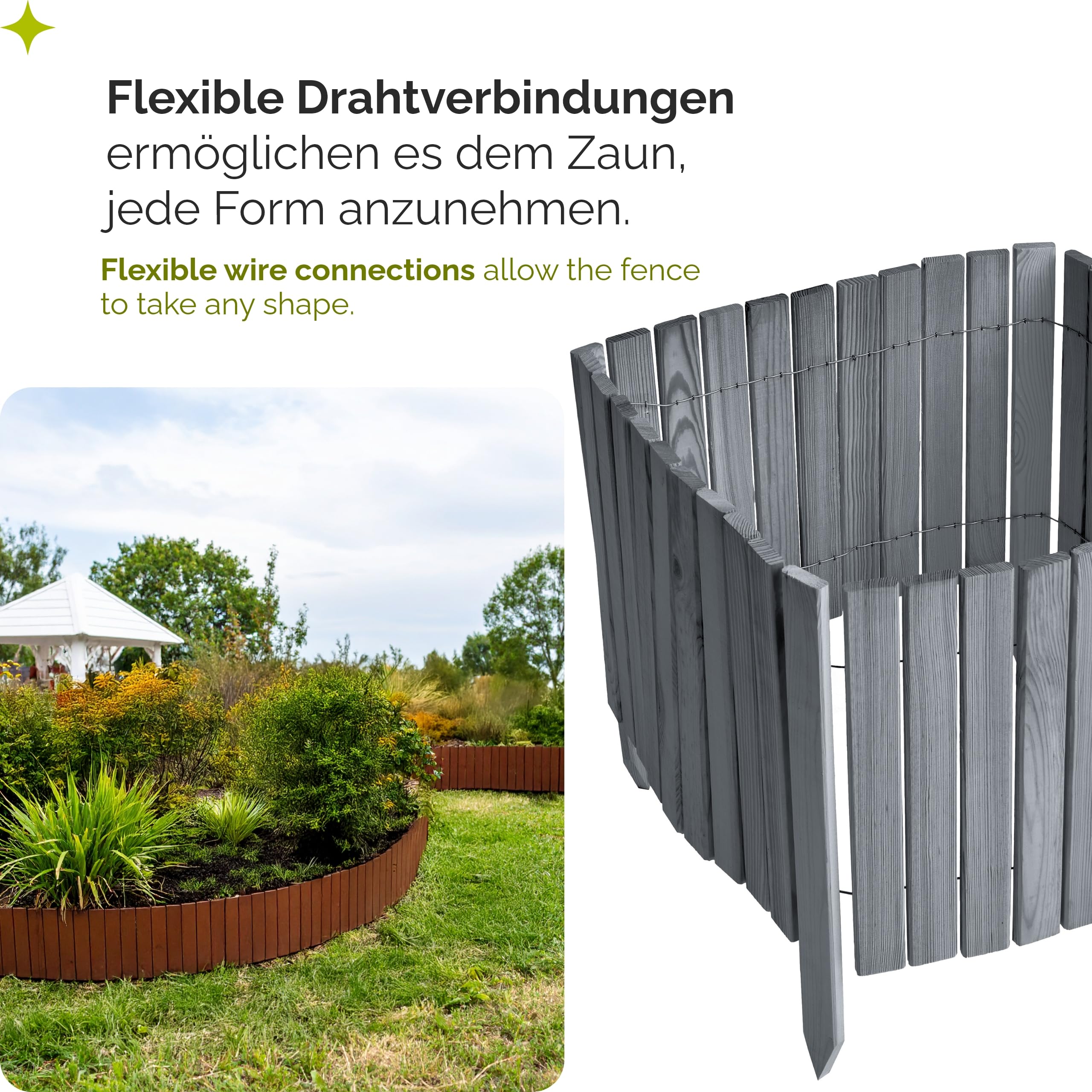 Garronda Beeteinfassung Holz Rasenkante Höhe: 40 cm Grau GD-0149
