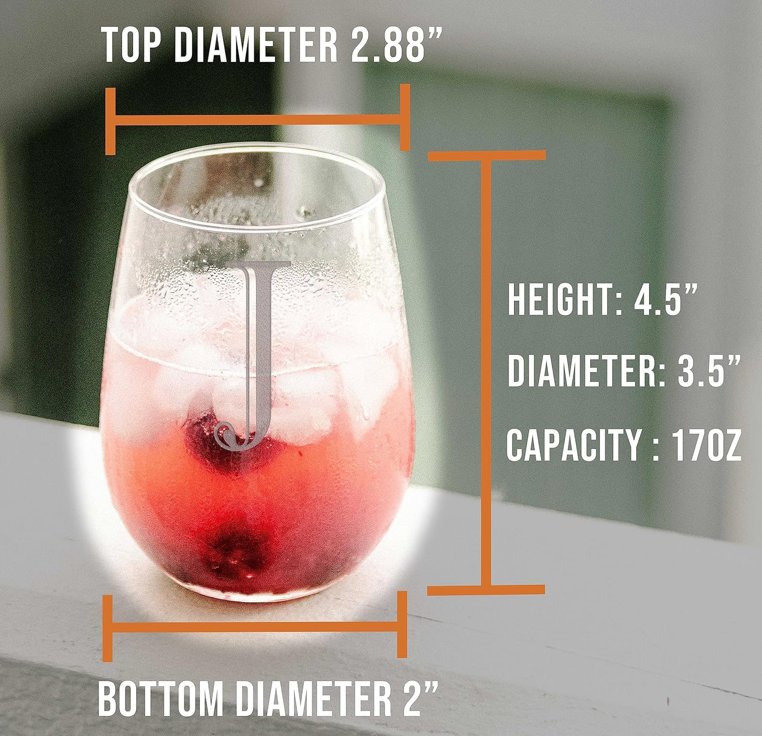 Monogram Etched 17oz Stemless Wine Glass (Letter J) A-Z Personalized gifts for Women, Custom wine glasses, Monogrammed Birthday gift for Her Initial, 40th Birthday - Image 5