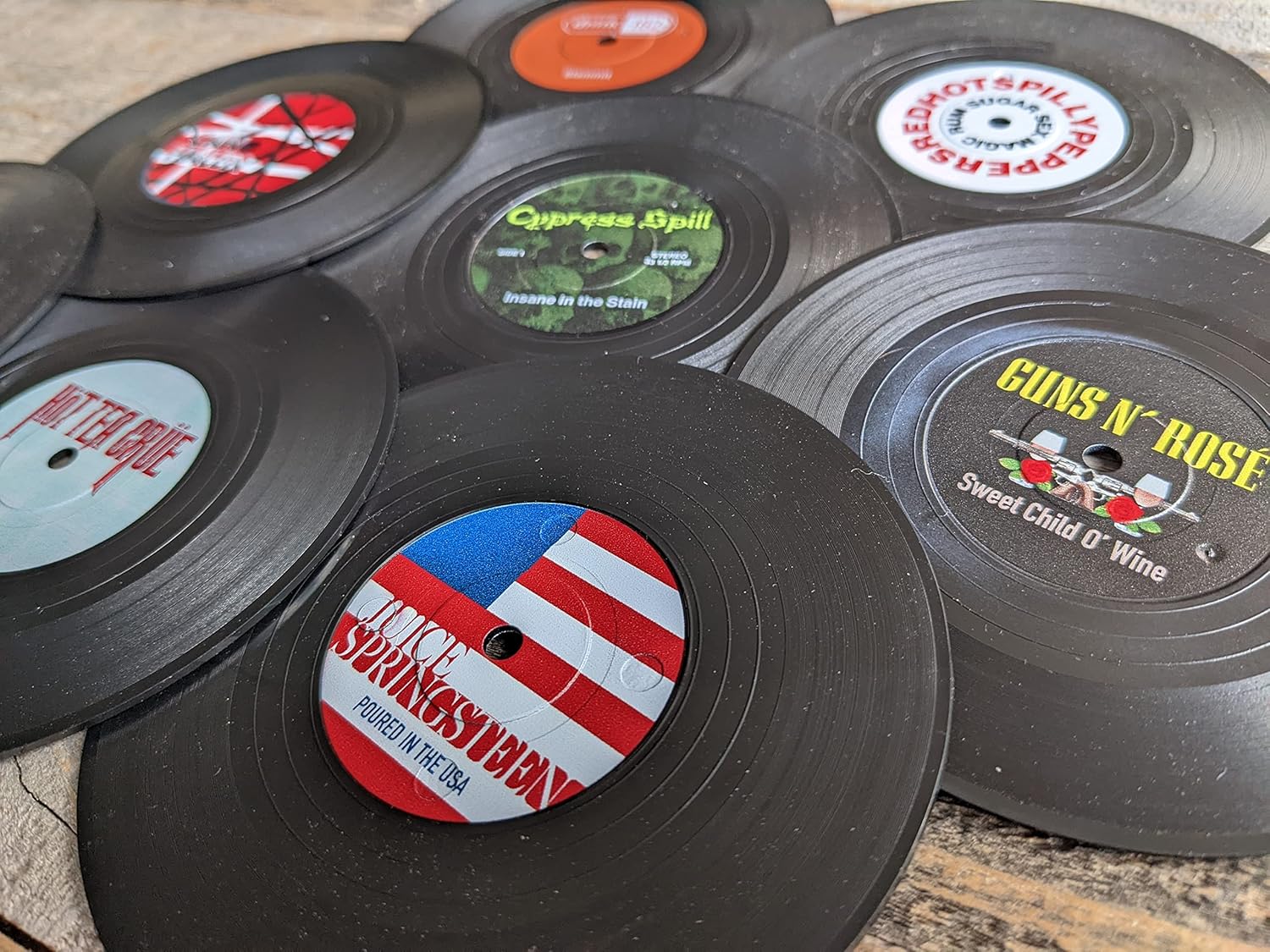 Retro Vinyl Record Funny Pun Title Coaster Set with wood Turntable holder FREE SHIPPING