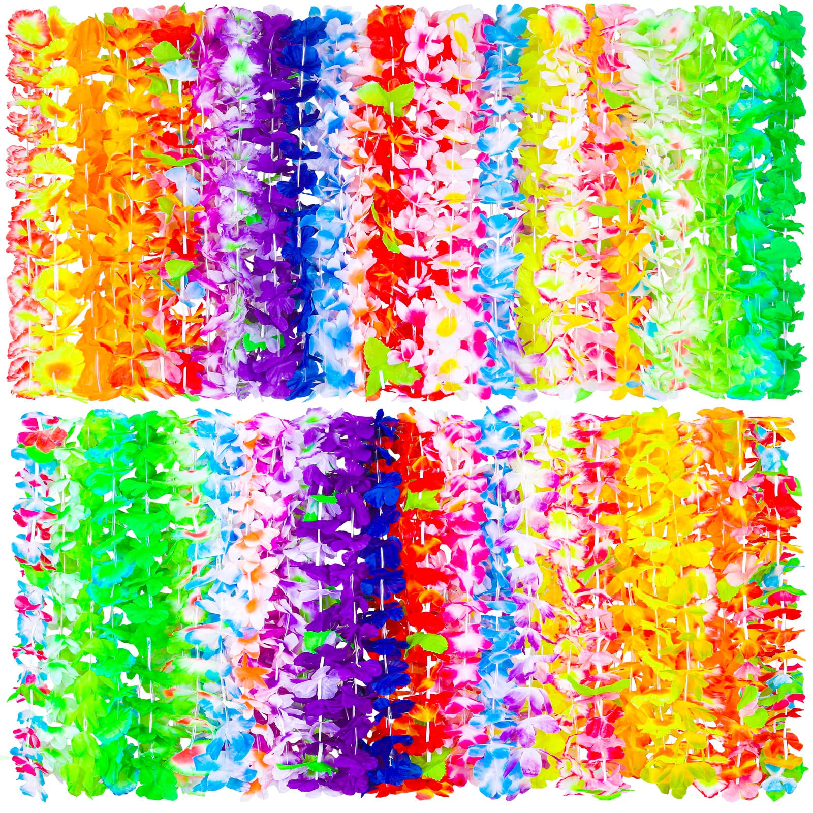 ADXCO36 Pieces Hawaiian Leis Tropical Flower Necklace 36 Styles Hawaiian Leis Bulk Luau Leis for Tropical Hawaiian Party Luau Party Beach Party Favor Supplies