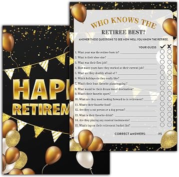Retirement Party Games - Who Knows The Retiree Best Retirement Games - 30 Game Cards Retirement Party Favors Supplies Decorations 01