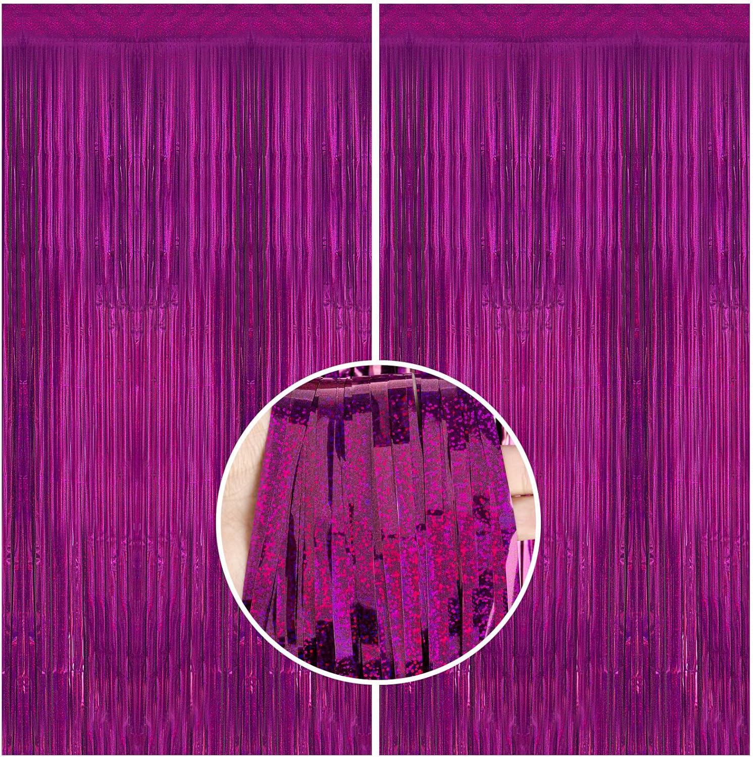 2 Pack 3.3 x 8.2 ft Tinsel Foil Fringe Curtain Backdrop, [Upgraded] Purple Glitter Metallic Streamers Backdrop Curtains for Birthday, Mermaid, Butterfly, Star, Space Galaxy Themed Party Decorations