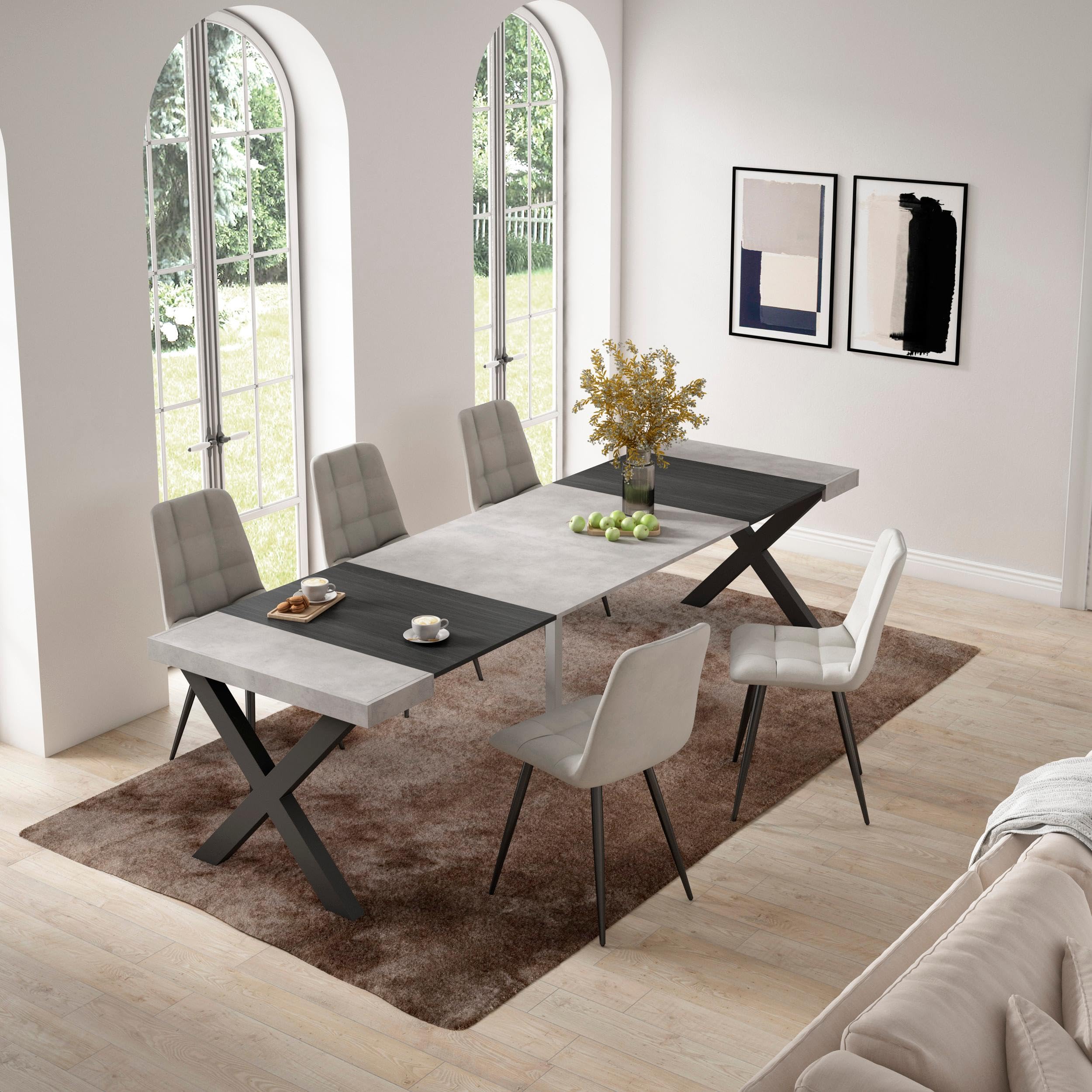 Skraut Home | Table Console Extensible | Console Meuble | 300 | pour 14 Personnes | Pieds Bois Massif | Style Moderne | Ciment