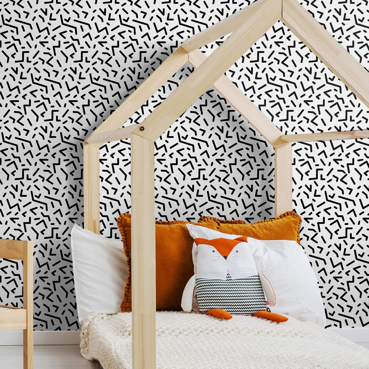 Walls By Me Peel and Stick Black and White Textured Geometric Removable Wallpaper 6890-2ft x 10.5ft (61x320cm)