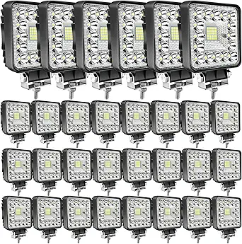 LED Light Bar MUVKQC 4.5 Inch LED Pod Lights 123W 12000lm Square Work Lights 12V 24V Cube Spotlight Waterproof Off-Road Driving Fog Light for Car Boat ATV UTV RV Golf Cart Lawn Mower (30pc)