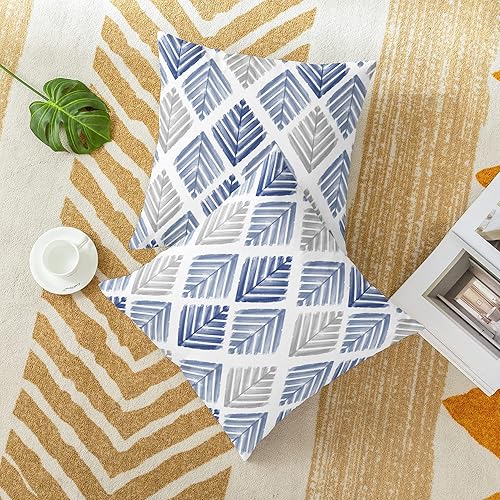 Miniatura 4 de CaliTime Juego de 2 fundas de almohada decorativas de vellón de dos tonos con diseño geométrico de hojas de árbol para sofá, cama, decoración de