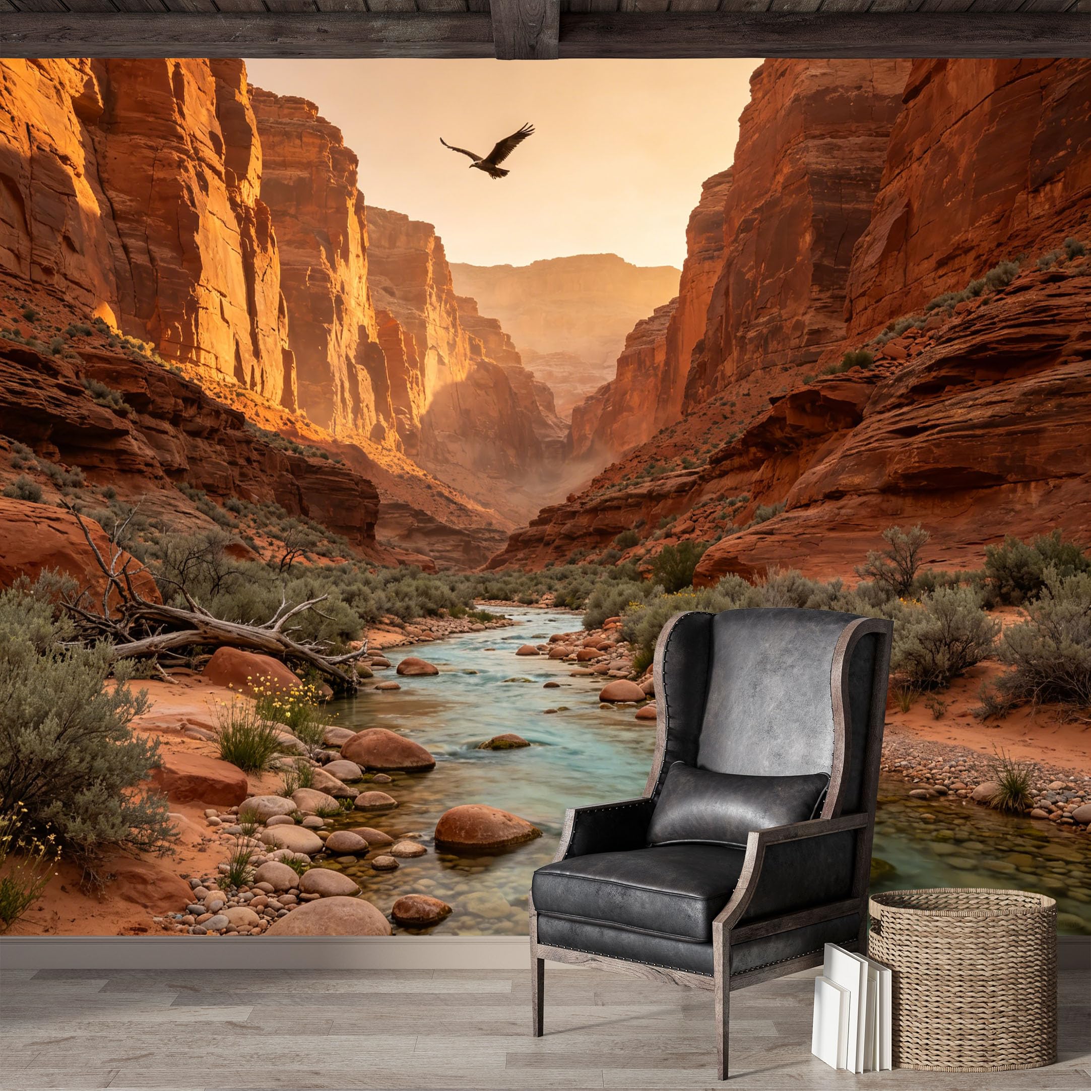 Custom Size Wall Mural,Grand Canyon River Eagle Landscape Premium Water Activated SelfAdhesive Wallpaper,Removable Wall Covering,Easy DIY Install Wall Art for Indoor Home Decor