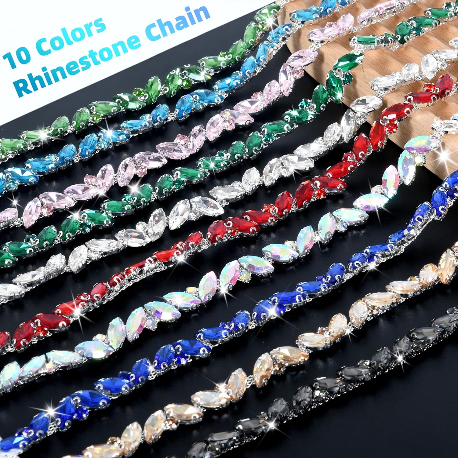 1 Yard Rhinestone Chain, 10MM Bling Rhinestone Trim, Leaf Shape Crystal Chain for Wedding Bouquet, Bridal Costume Embellishment, Party Decor, DIY Craft(Red)