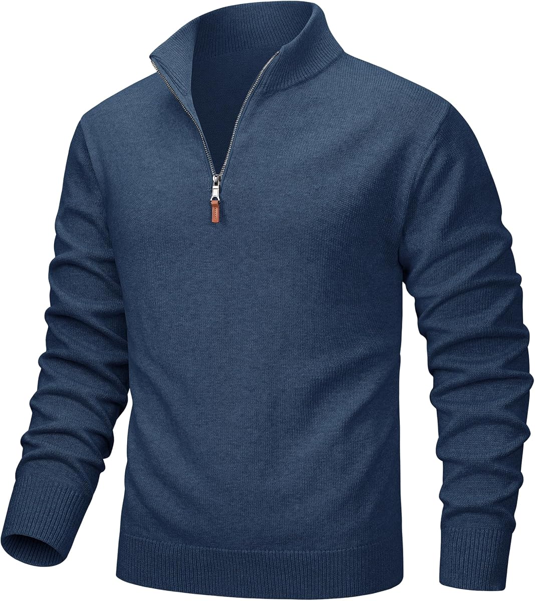 Men's Quarter Zip Pullover Lightweight Mock Neck Polo Sweater Long Sleeve Warm Fall Winter Pullover Sweaters