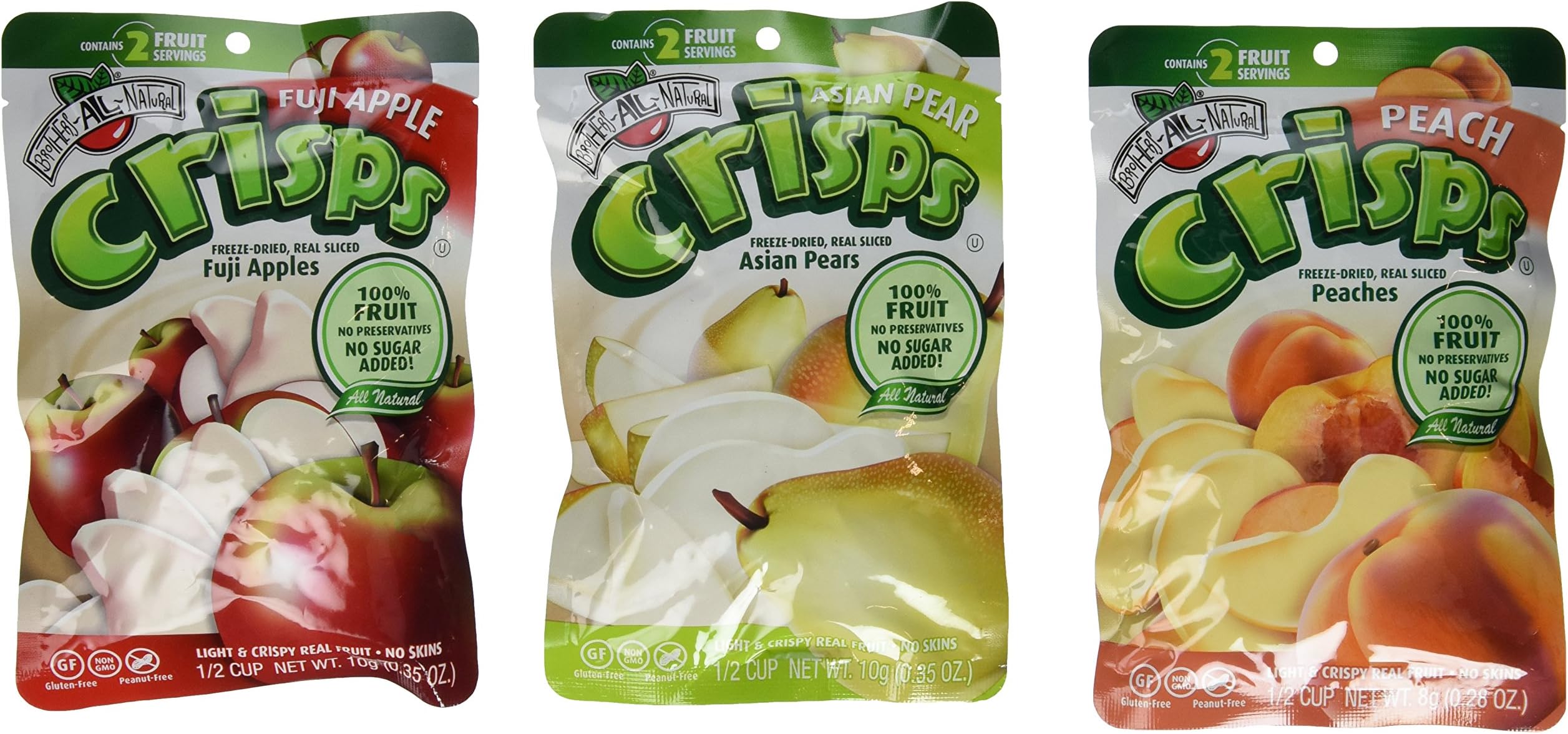 Brothers-ALL-Natural Freeze Dried Fruit Crisps 3 Flavor Variety 6 Bag Bundle: (2) Fuji Apple, (2) Asian Pear, and (2) Peach, .56 Oz. Ea. (6 Bags Total)