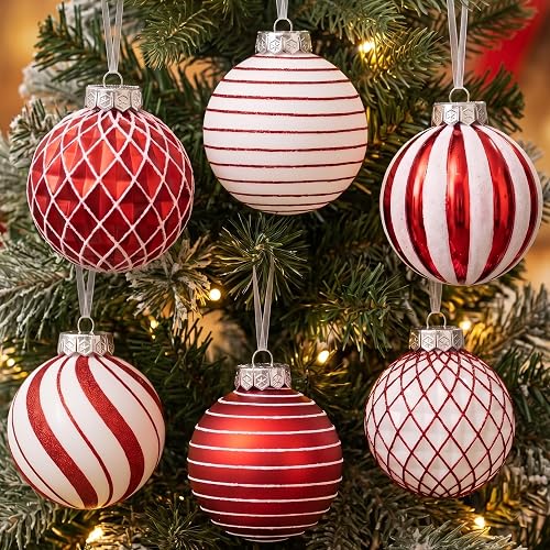 Red and White Christmas Ball Ornaments Set for Tree Decorations