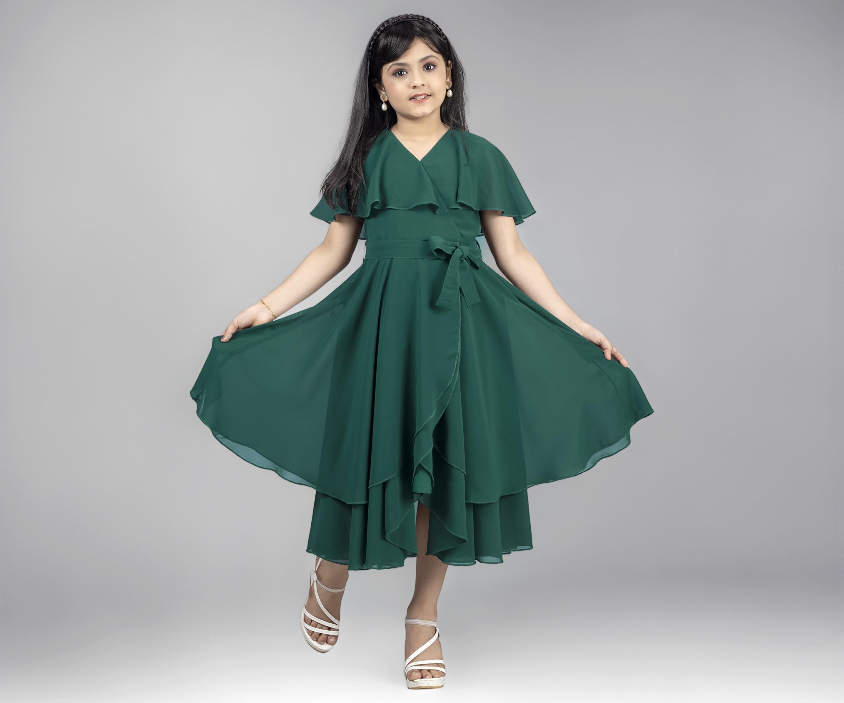 Fashion Dream Girls Fit & Flare Midi Dress | Fancy Western Party Frock for Kids