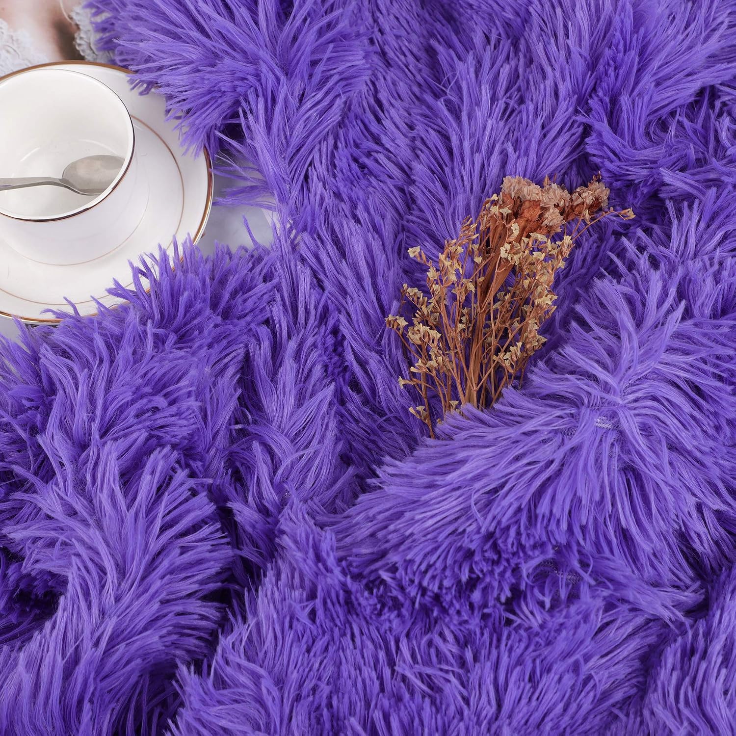 uxcell Solid Faux Fur Queen Size Blanket 78" x 90" - Decorative Fuzzy Long Shaggy Blankets Lightweight Long Fur Microfiber Fleece Blanket for Bed - Keep Warmth for Years,Purple