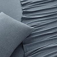 Vista 4 de Great Bay Home Cotton Jersey Knit Twin Sheet Set - Ultra-Soft, Stretchy, Heathered Melange Denim Blue Bed Sheets - Cozy, Soft T-Shirt Sheet &