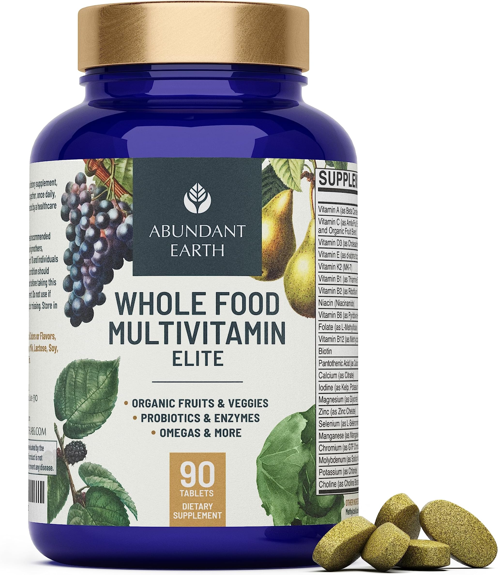 - Whole Food Multivitamin for Women Daily Multi Vitamins Supplements for Men Mens Multivitamins + B Complex, Probiotic Multi Enzyme, Omegas for Organic Energy Mood Digestion 90ct-2pk