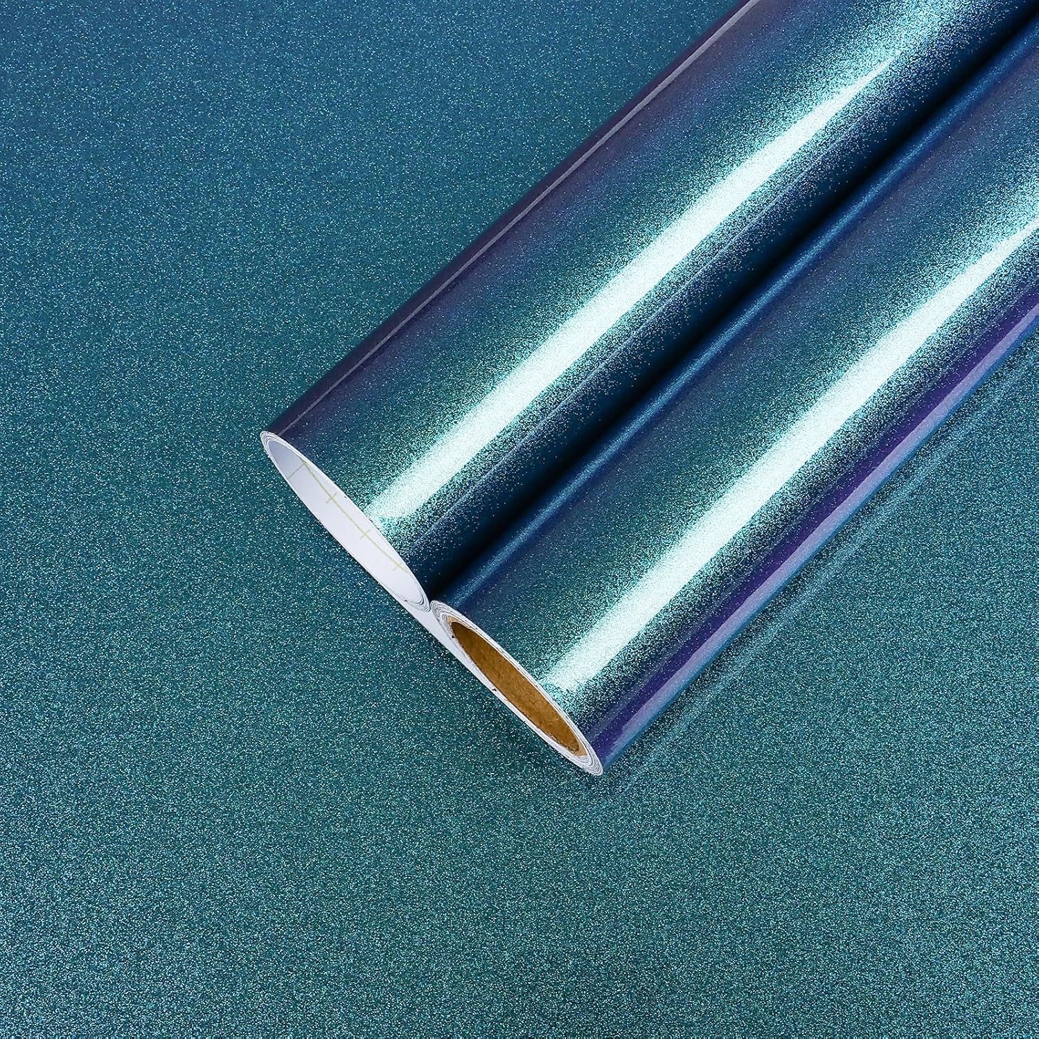 CHIHUT Iridescent Teal Blue Glitter Wallpaper - Peel and Stick for Bedroom Walls - 12"x472" Removable Self Adhesive Glossy Glitter Contact Paper for Cabinets, Countertops, Drawers