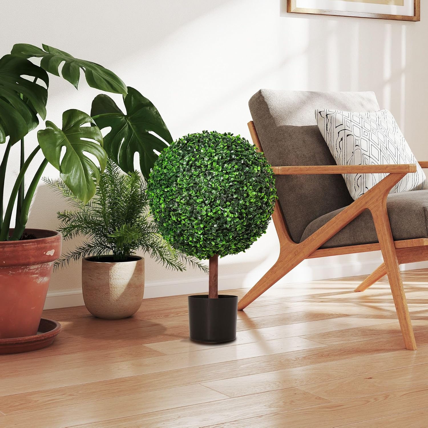 23.5Inch Synthetic Boxwood Topiary with Nursery Pot, Natural Leaf Arrangement, Premium Fade Resistance, Elegant Plant Decor