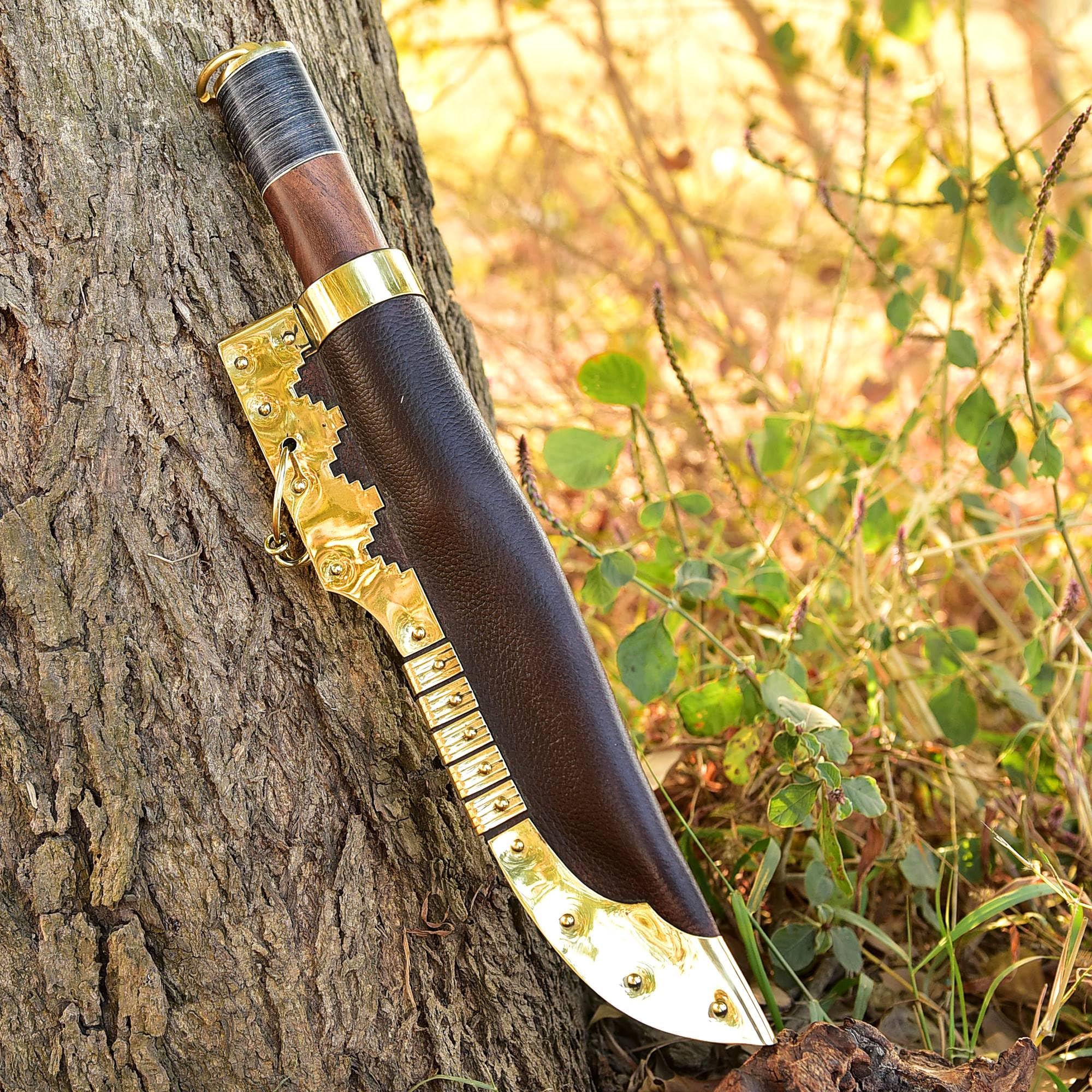 Cuchillo de trabajo medieval celtas vikingos con acabado de latón MAQ1827