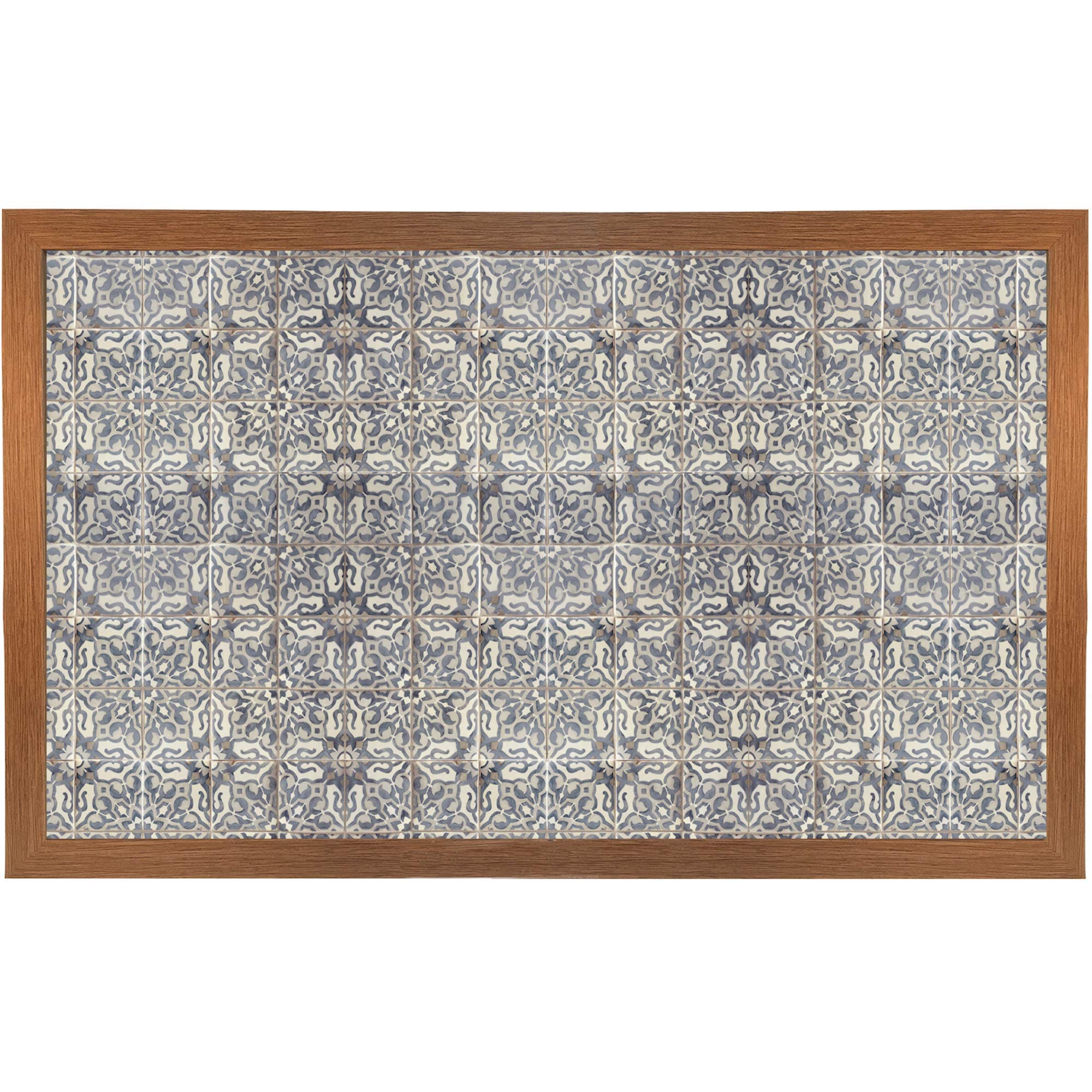 Trove Homewares Fleur Blue Wood Large Large Lap Desk Tray: Beautiful Blue Grey Bean Bag Padded Cushion Laptop Tray Table, Also For Eating (Fleur Blue Wood Large)