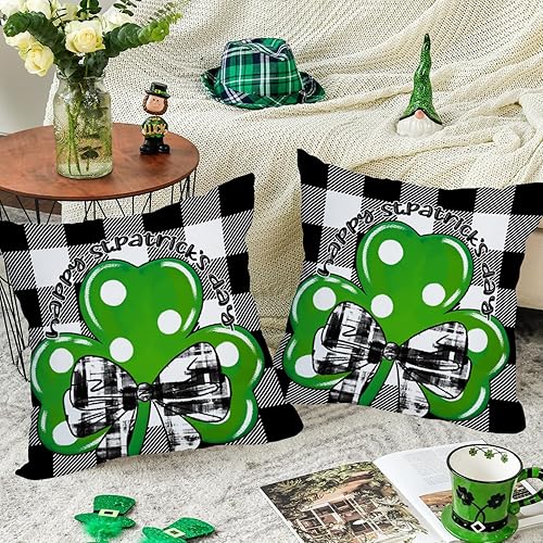 Miniatura 2 de Fukeen Paquete de 2 fundas de almohada impermeables para el Día de San Patricio de 18 x 18 pulgadas, diseño de tréboles de la suerte, tréboles,