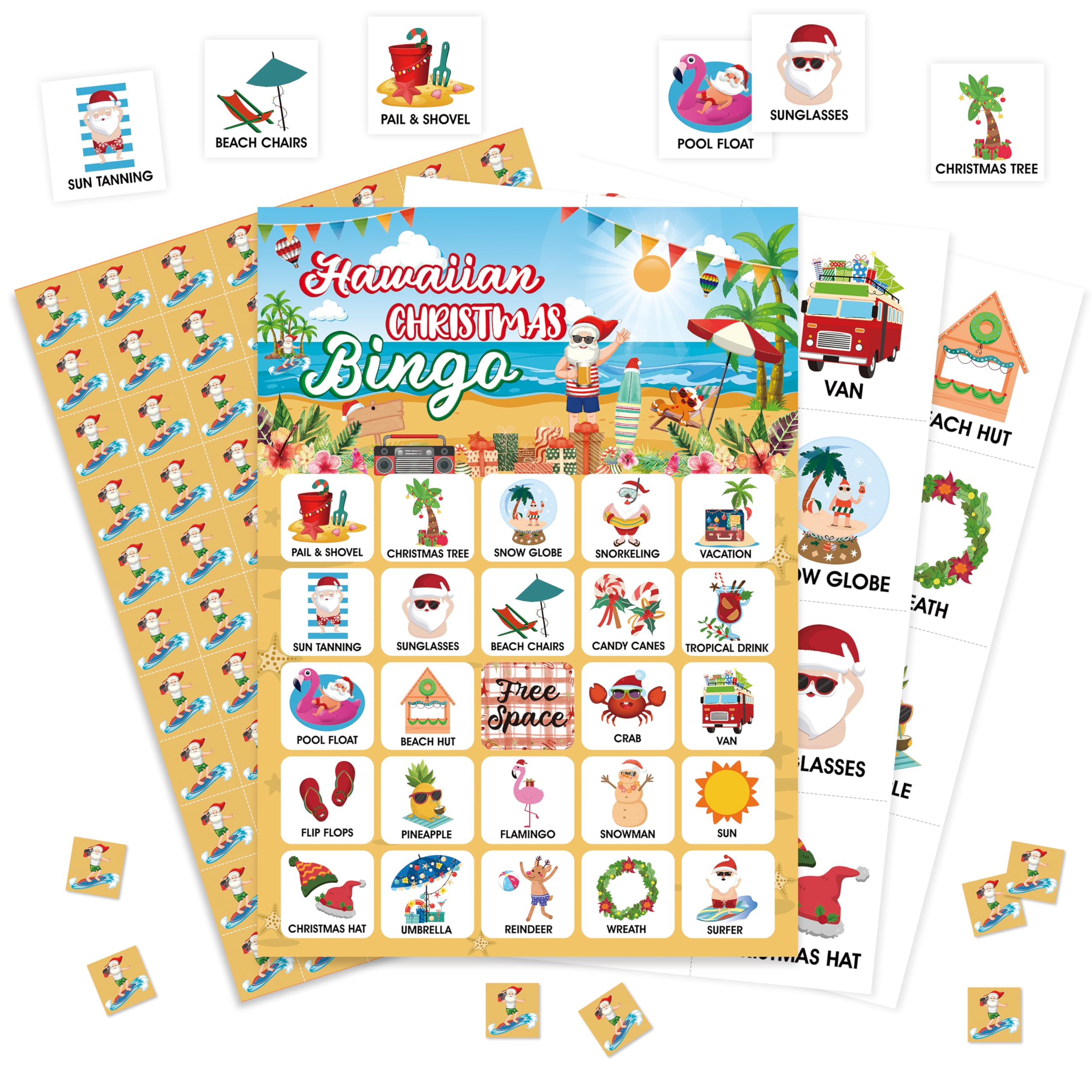 HMJKL Hawaiian Christmas Bingo Game, Summer Party Bingo Cards Set, Tropical Summer Luau Party Bingo Supplies for Adults, Summer Beach Family Friends Activities Favors Decorations for 24 Player, 01