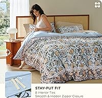 Vista 5 de Bedsure Funda de edredón reversible 100% algodón con marco floral vintage, tamaño Queen, funda de edredón clásica con bordes con cierre