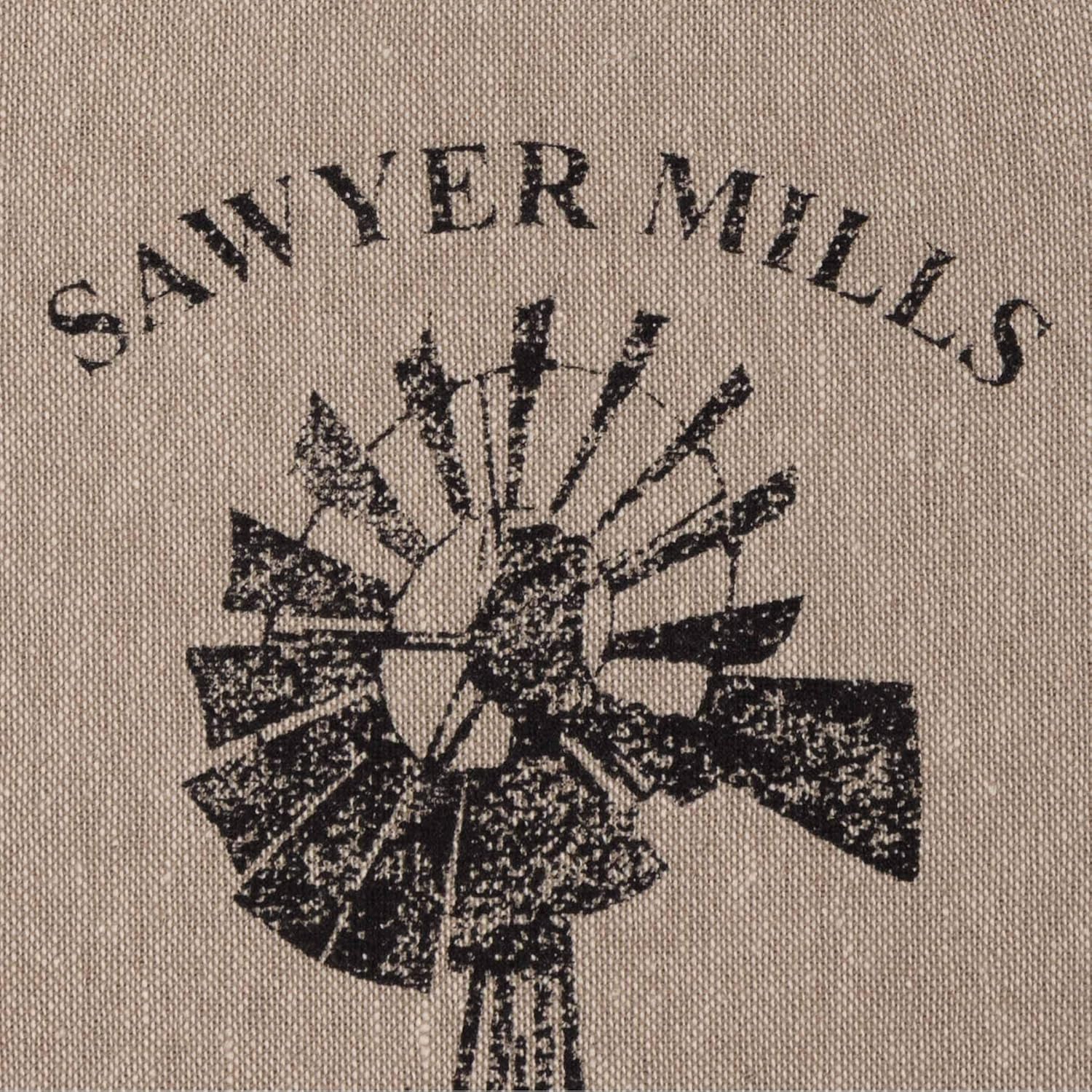 VHC Brands Sawyer Mill Windmill Graphic/Print Chambray Cotton Farmhouse Tabletop Kitchen Fabric Loop Stenciled Tea Towel, Set 6.5x18, Khaki