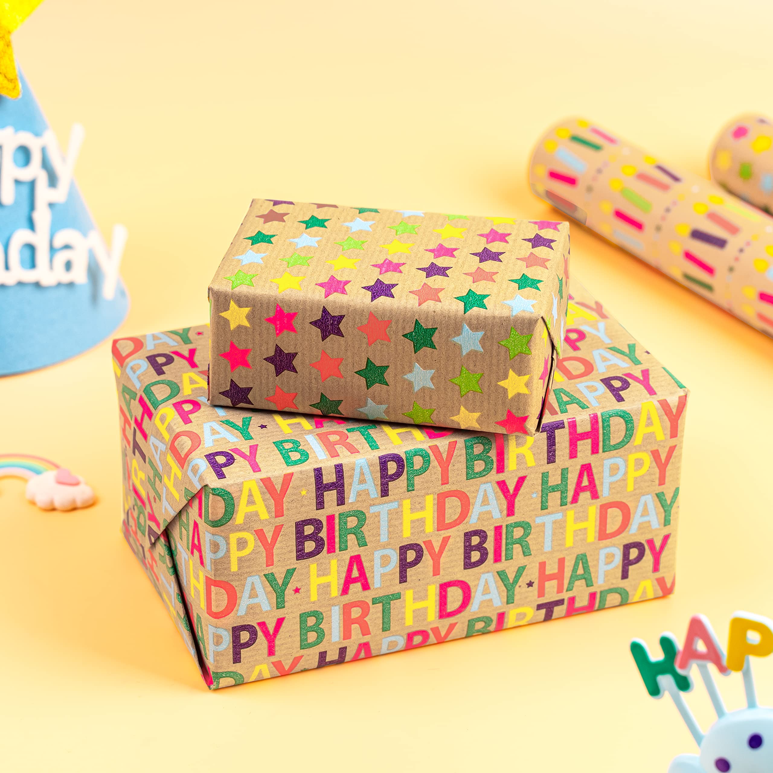 Snapklik.com : Wrapping Paper Kraft Paper - Colorful Birthday Text Wrap ...