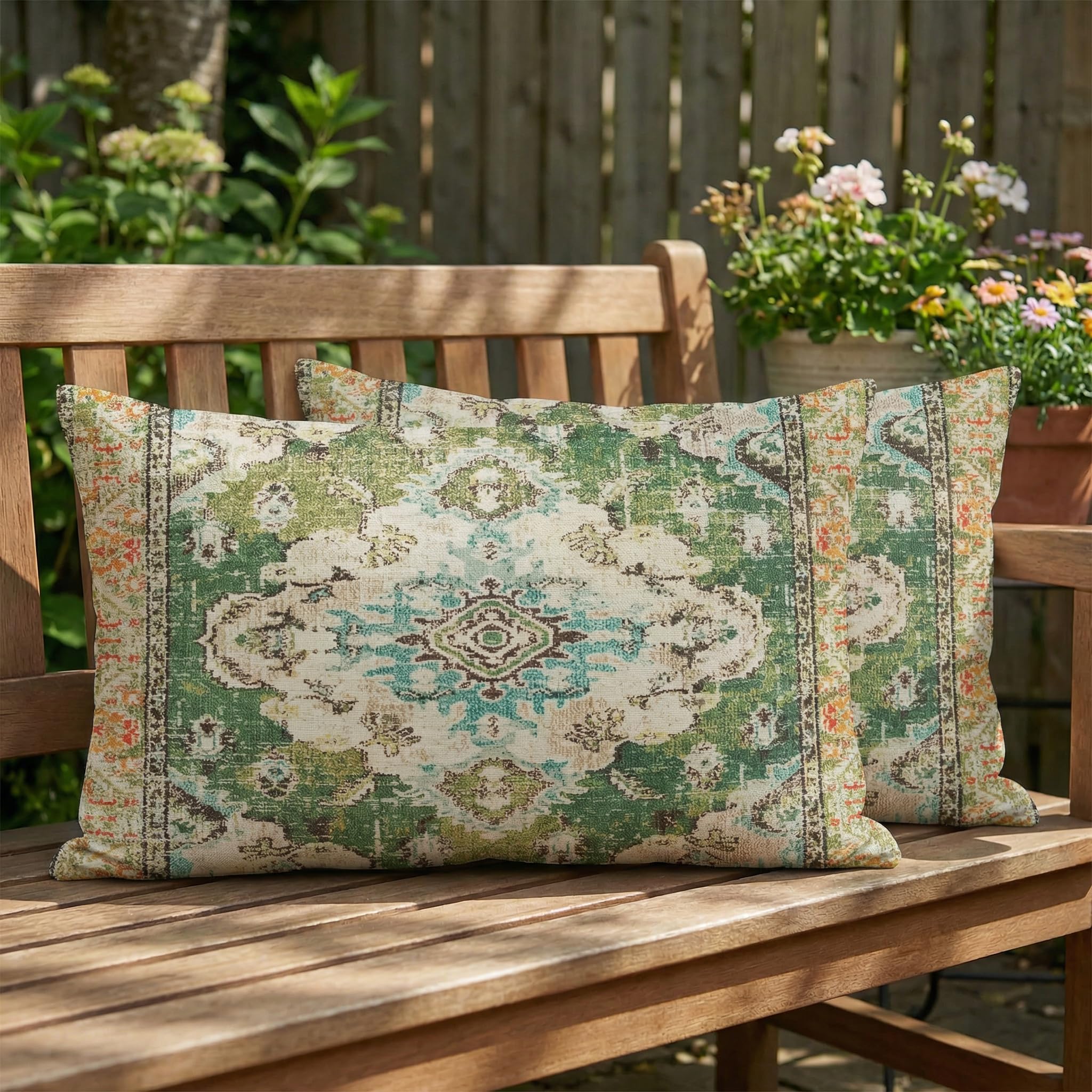 Vorysum Outdoor Kissen Wetterfest 30x50 cm Boho Dekokissen Kissenbezüge Vintage Kissenhülle Grün Kissen Sommer Sofakissen für Wohnzimmer Schlafzimmer Garten Dekorative 2er Set Küche, Haushalt & Wohnen