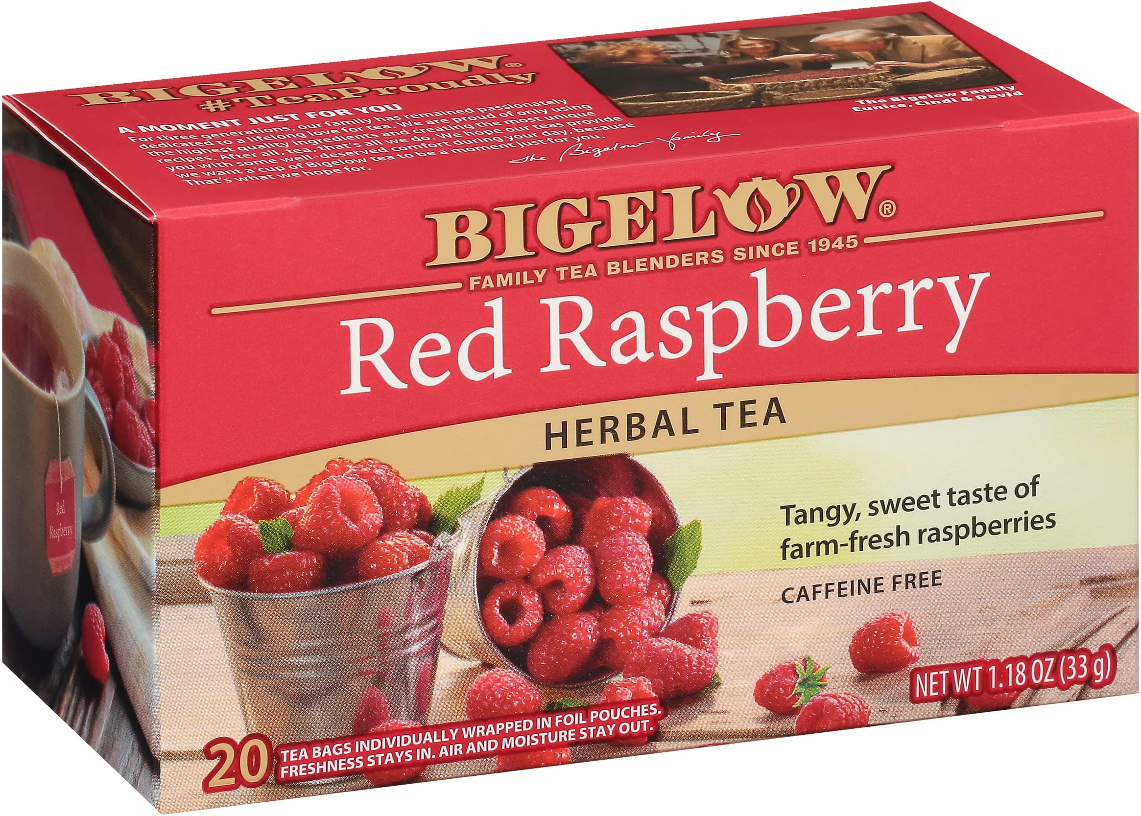 Bigelow Tea Red Raspberry Herbal Tea, Caffeine Free Tea with Red Raspberries, Apples and Elderberries, 20 Count Box (Pack of 6), 120 Total Tea Bags