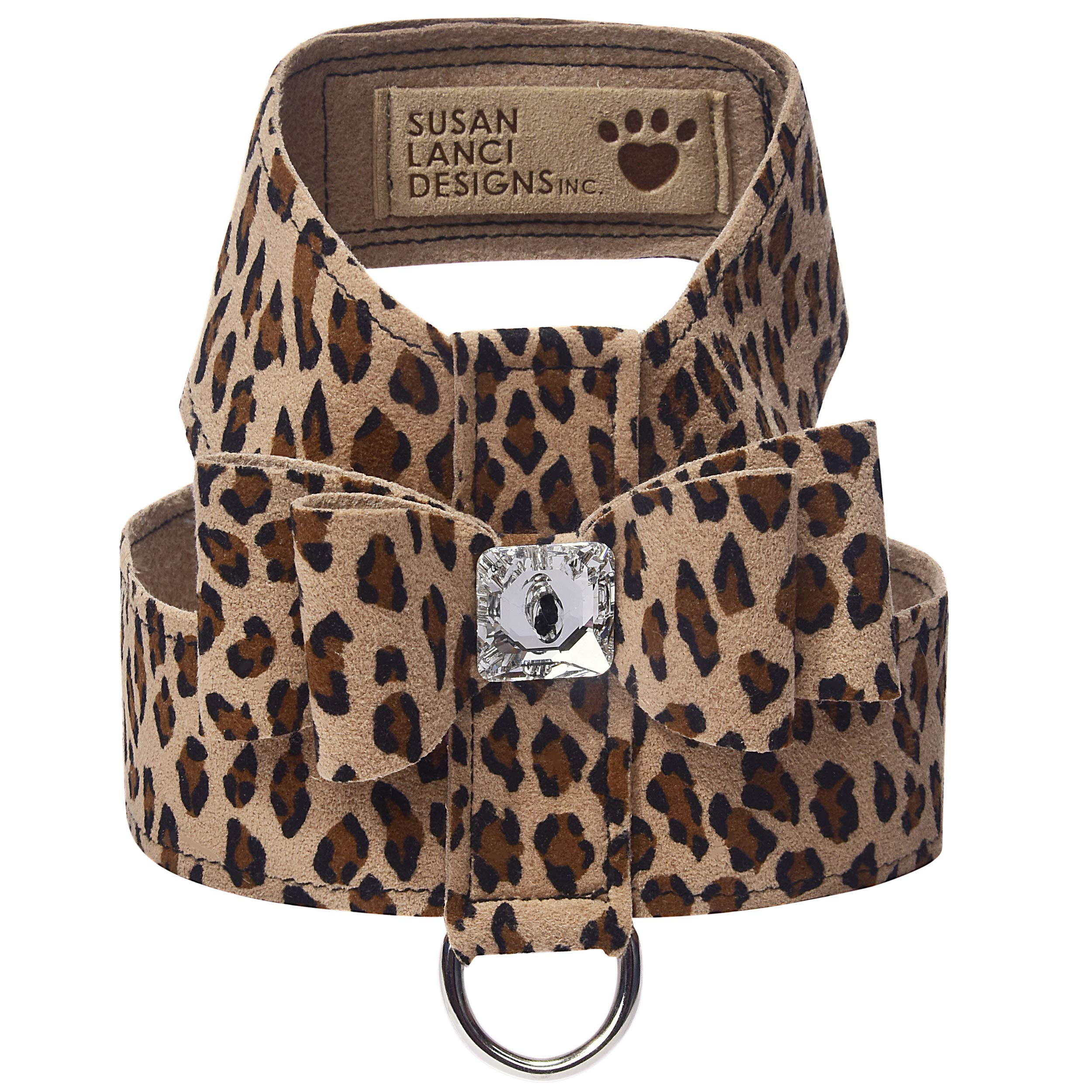 Susan Lanci Designs Premium Ultrasuede Big Bow Tinkie Harness, Cheetah, X-Small