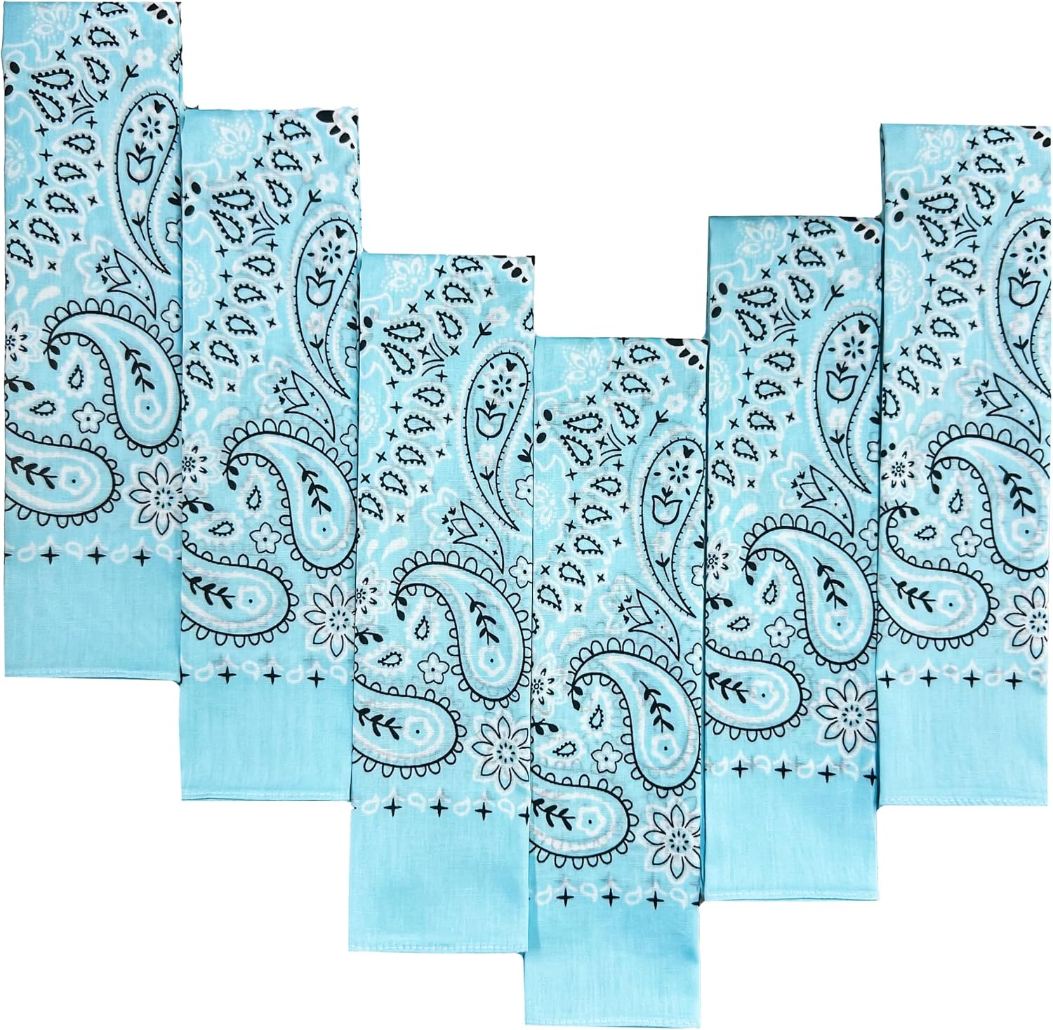 6-Pack Light Blue 100% Cotton Bandanas Gift Set – 22x22 Inch Paisley Head Wraps, Face & Neck Scarves, Multi-Purpose Accessories for Men & Women, Holiday & Everyday Gifting