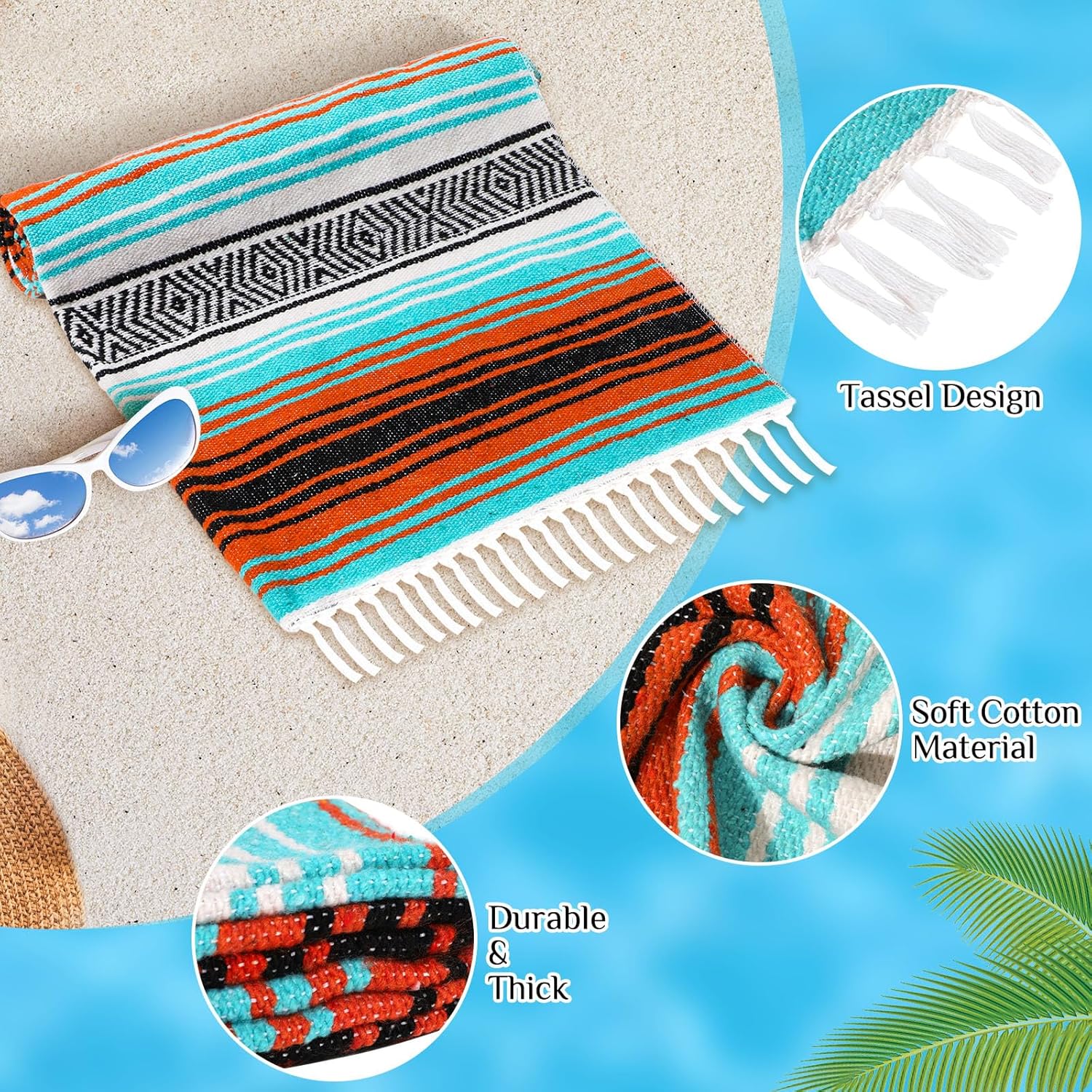 Oudain 4 Pack Mexican Blankets 45 x 70 Inch Cotton Woven Serape Throw Blanket, Baja Yoga Blanket for Beach Picnic Camping Boho Couch Decor Travel Outdoor (Delicate Color)