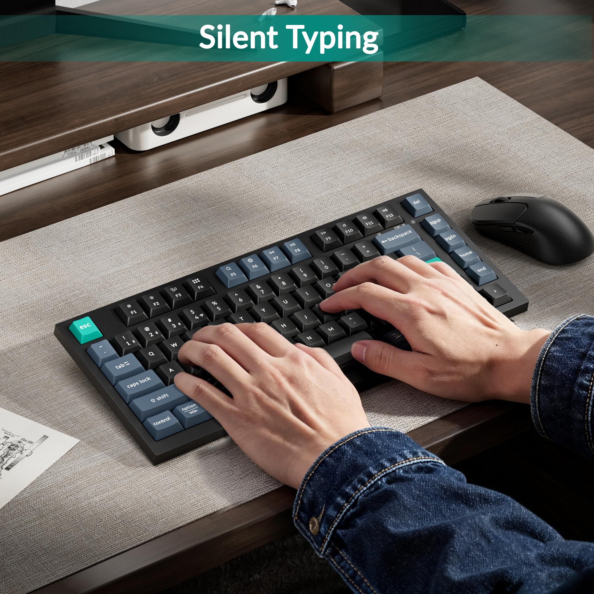 Keychron B31 Wireless Silent Keyboard, 75% Layout Quiet Typing Custom Programmable, 2.4 GHz/Bluetooth/Wired Ergonomic Support Compatible for Mac Windows Linux - Deep Black — view 3