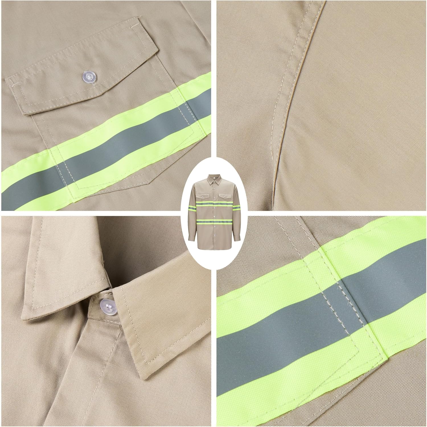 Ousafeve Class 3 Hi Vis Button Up Safety Work Shirts for Men Reflective - Image 4