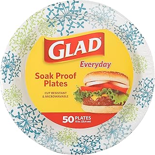 Glad Round Disposable Paper Plates for All Occasions | New & Improved Quality | Soak Proof, Cut Proof, Microwaveable Heavy...